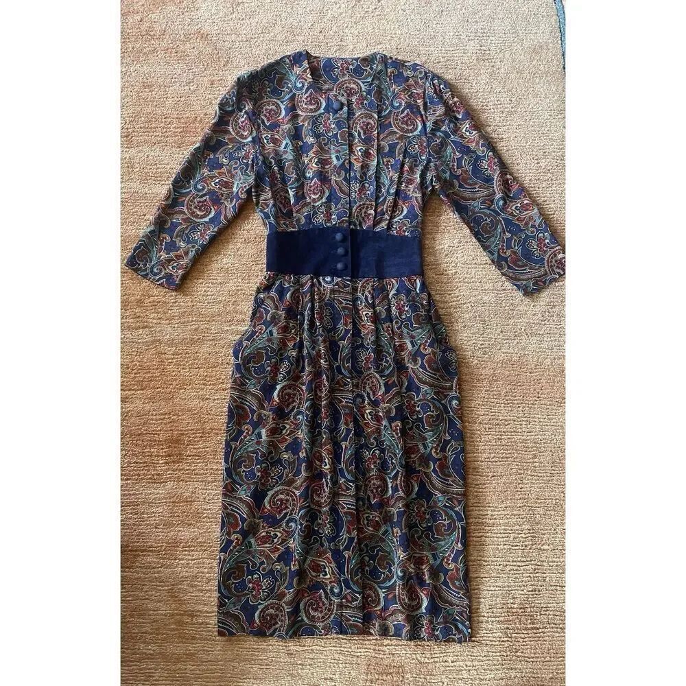 Vintage Handmade Button Up 3/4 Sleeves Stretch West With Pockets Dress M-S